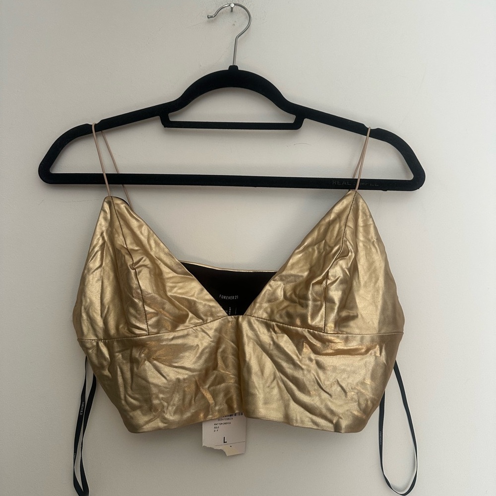 Gold Forever 21 bralette. Gold pleather. NWT. Size L.